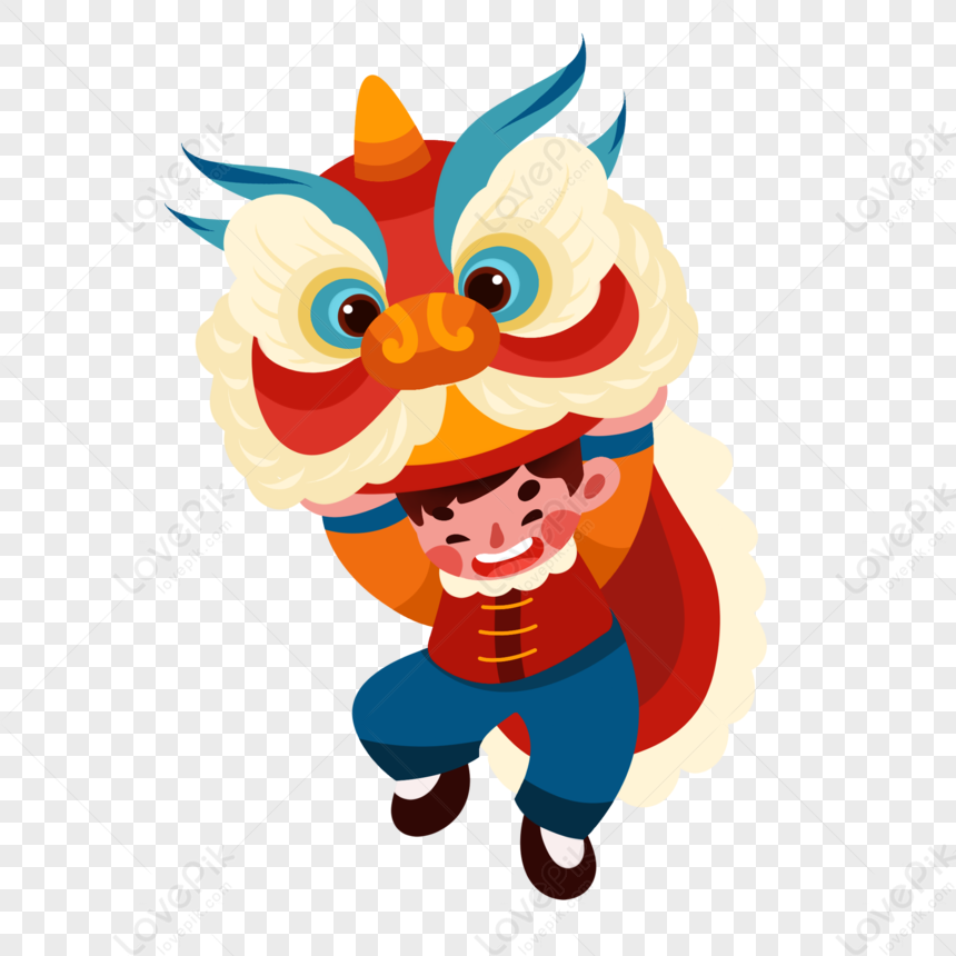 Traditional Lion Dance Cartoon Character PNG Transparent And Clipart ...