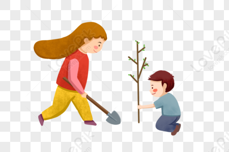 Arbor Day Kids Planting Tree Cartoon Elements, Tree, Spring, Cartoons ...