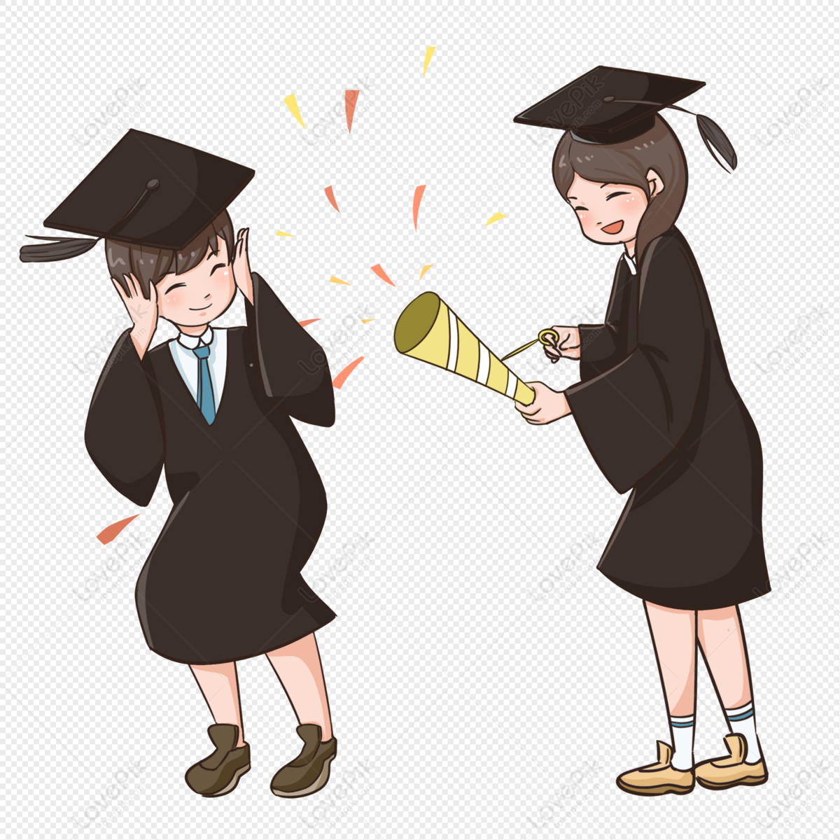 Boy And Girl Graduation With Fireworks PNG Hd Transparent Image And ...