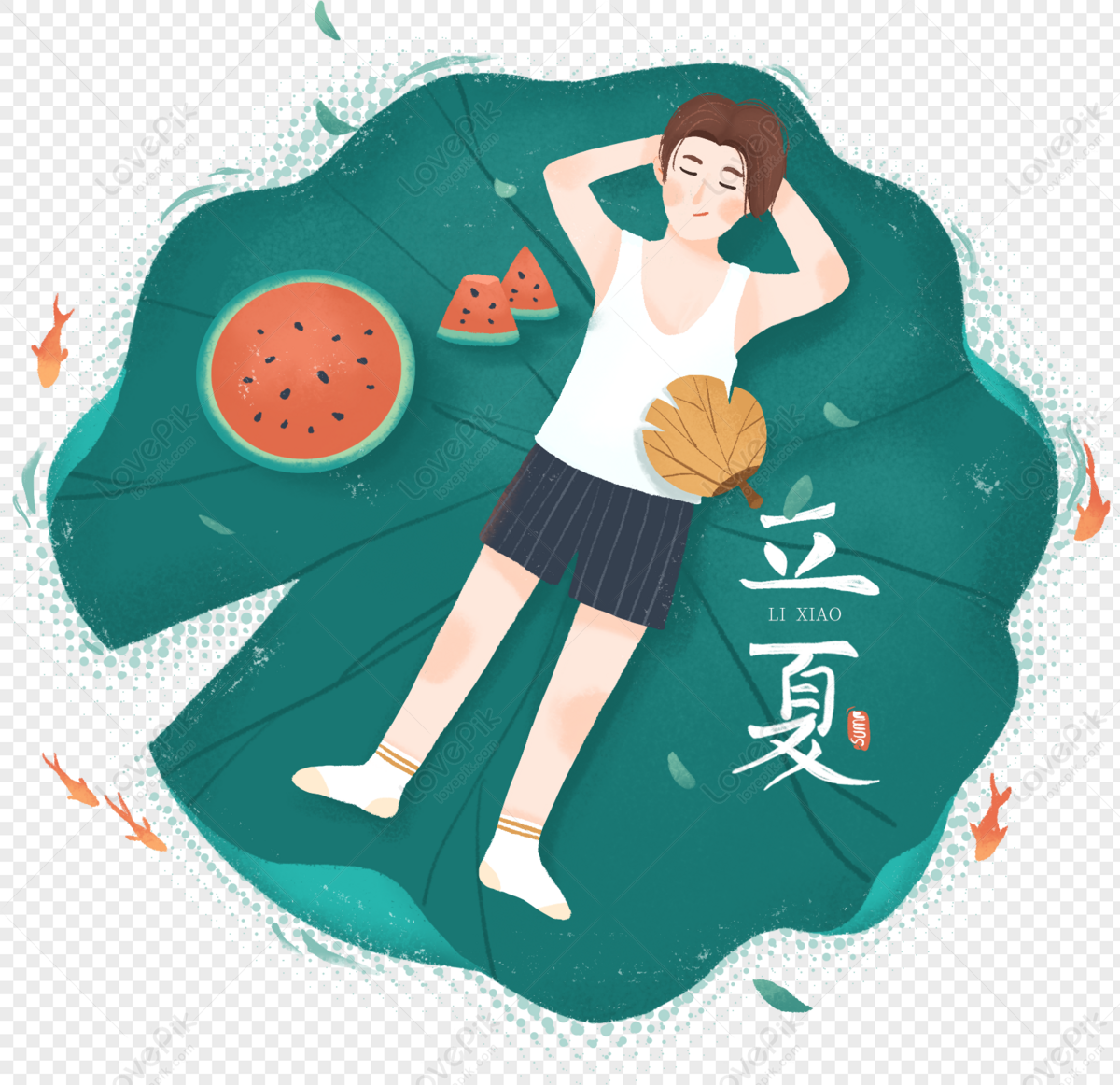 boy-lying-on-lotus-leaf-lixia-lotus-leaf-nap-png-transparent-image