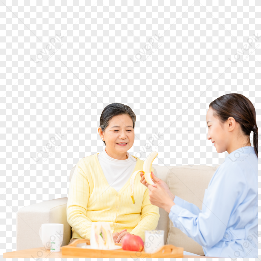 Carer Peeling Banana For Granny To Eat Png Picture And Clipart Image