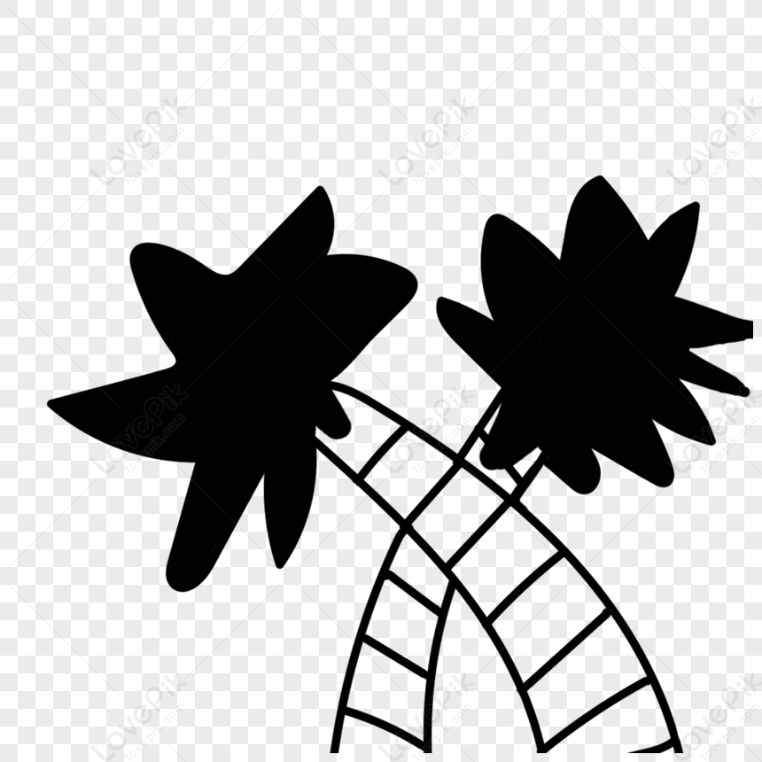 Coconut Tree Lineart, Tree, Black And White, Line PNG Picture And ...