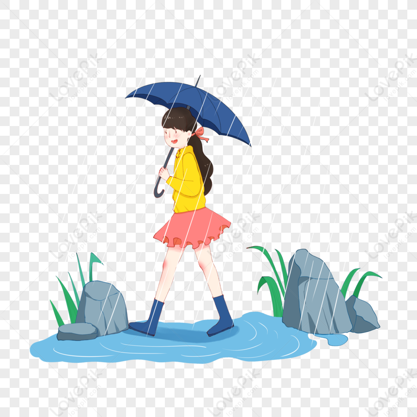Chica Caminando Bajo La Lluvia PNG Imágenes Gratis - Lovepik