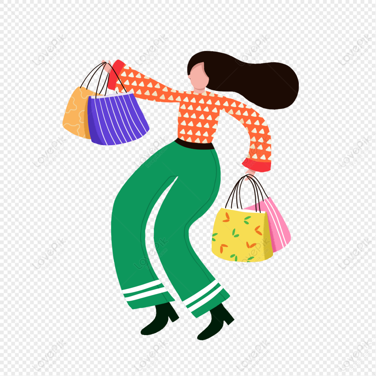 Pop art girl holding shopping bags on transparent background PNG - Similar  PNG