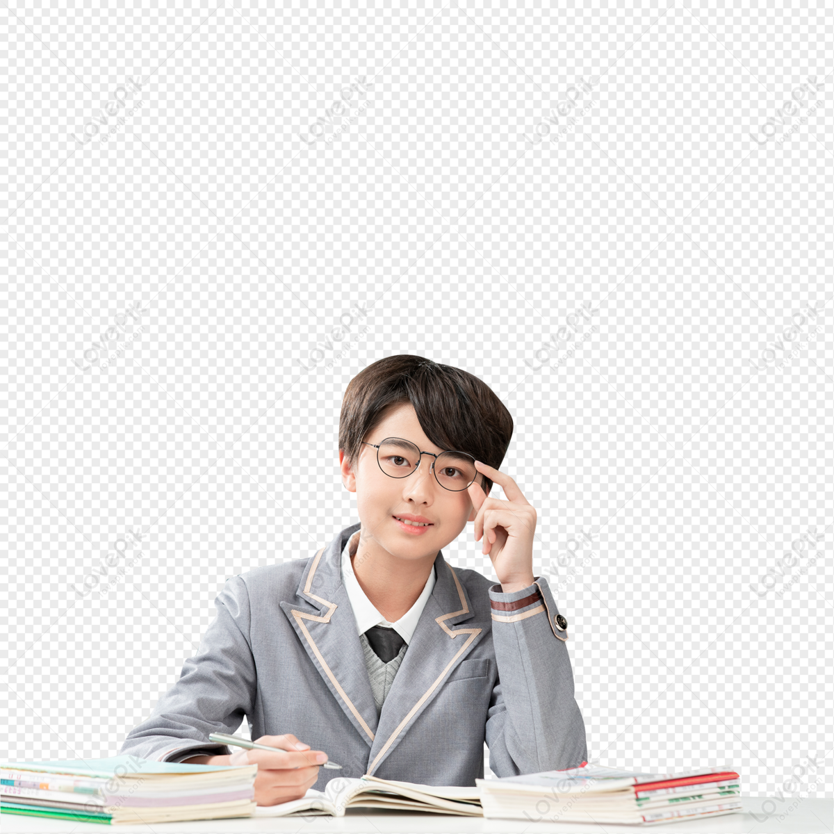 Male student doing homework, material, and homework, asian student png transparent background