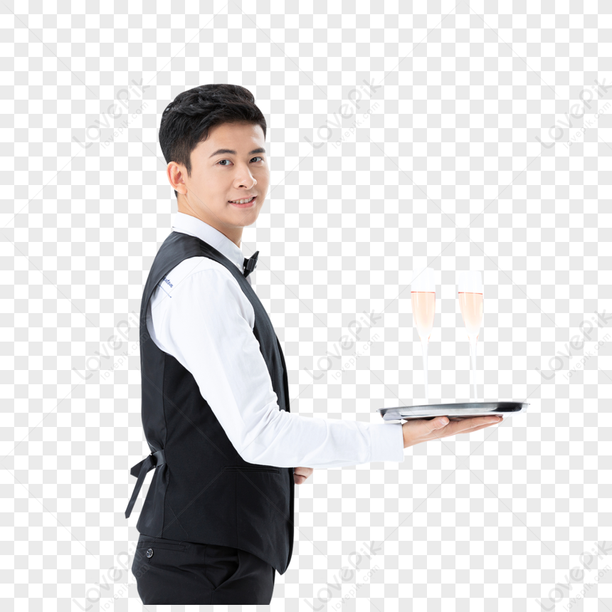 Male Waiter Holding Champagne Glass Serving PNG Image Free Download And ...