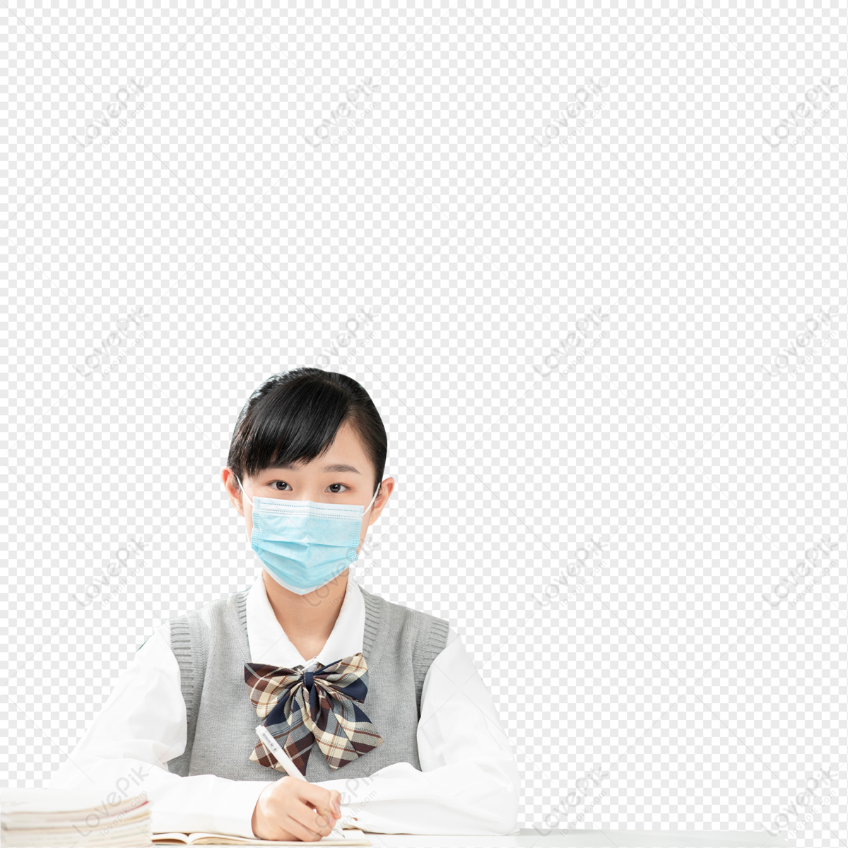 Middle school students wearing masks doing homework, student wear, school mask, and homework png picture