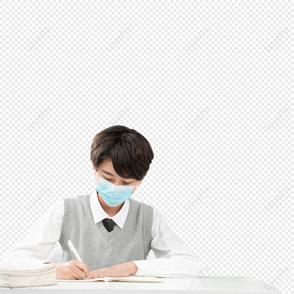 Middle school students wearing masks doing homework, university mask, student wear, school mask png transparent background