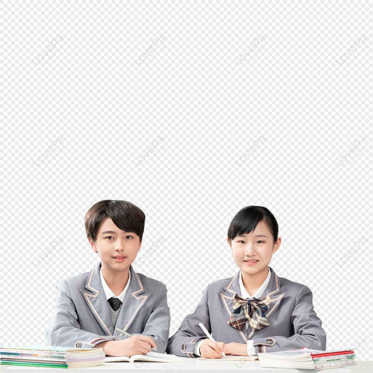 Middle school students writing homework together in the classroo, material, and homework, classroom png transparent background