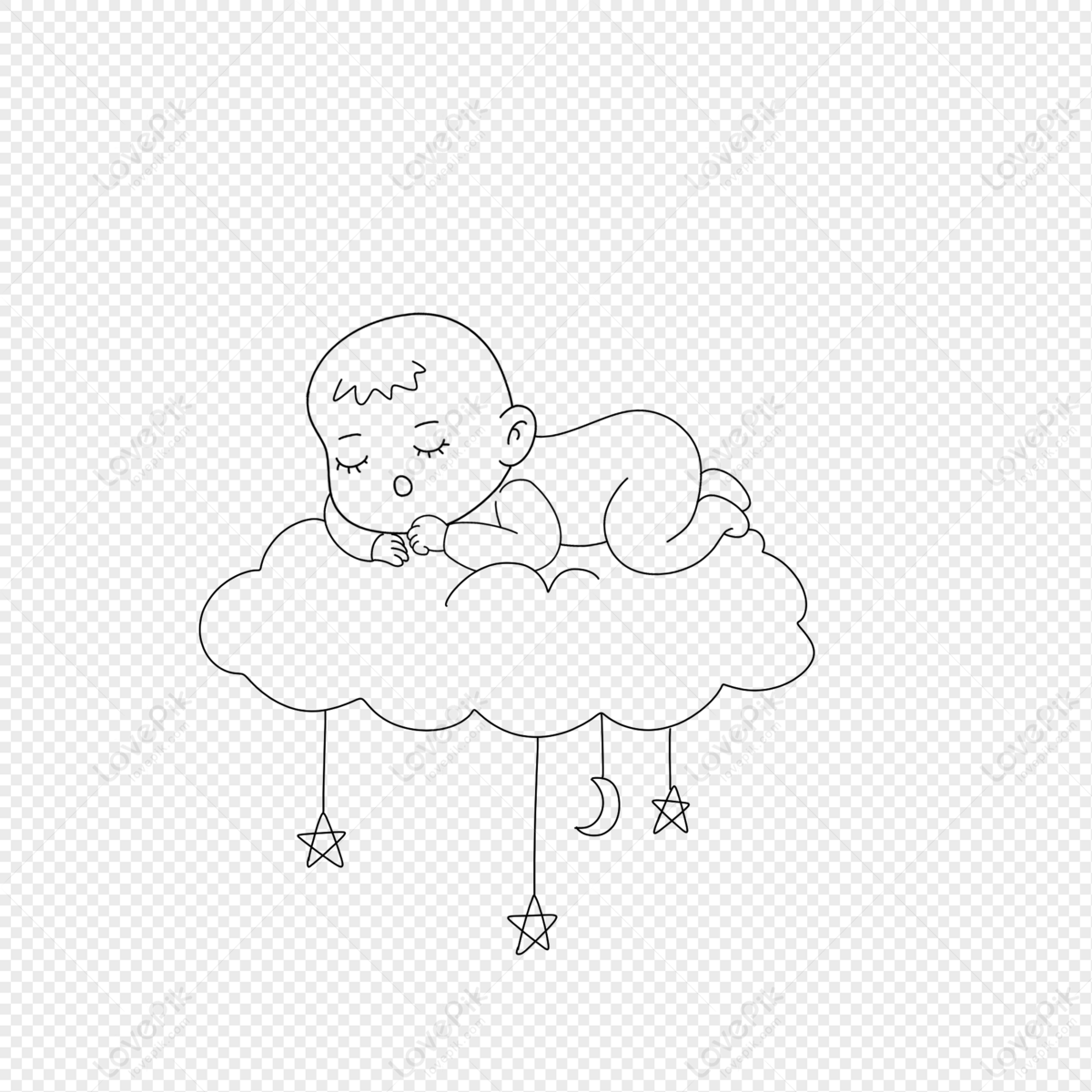 Stick Figure of a Baby Sleeping on the Cloud, cloud, stick figure, cloud baby png white transparent