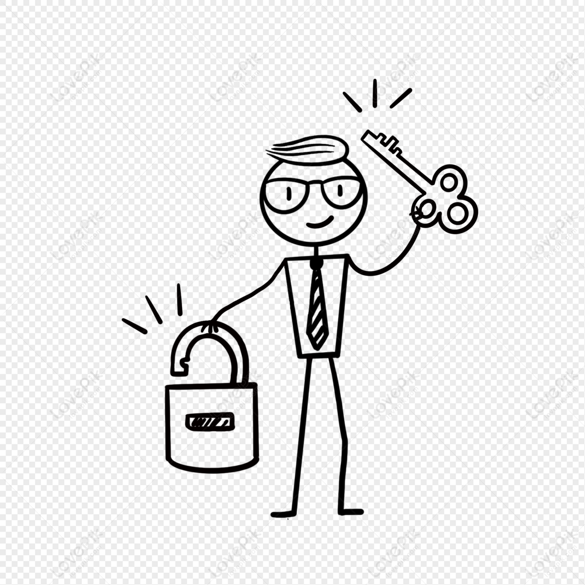 Stick Figure Of Businessman Holding Key To Unlock PNG Free Download And  Clipart Image For Free Download - Lovepik | 401725983