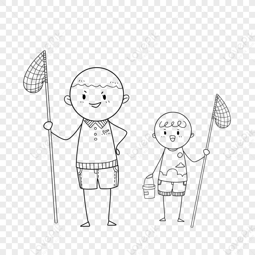 Drawing Little Boy Fishing PNG Images
