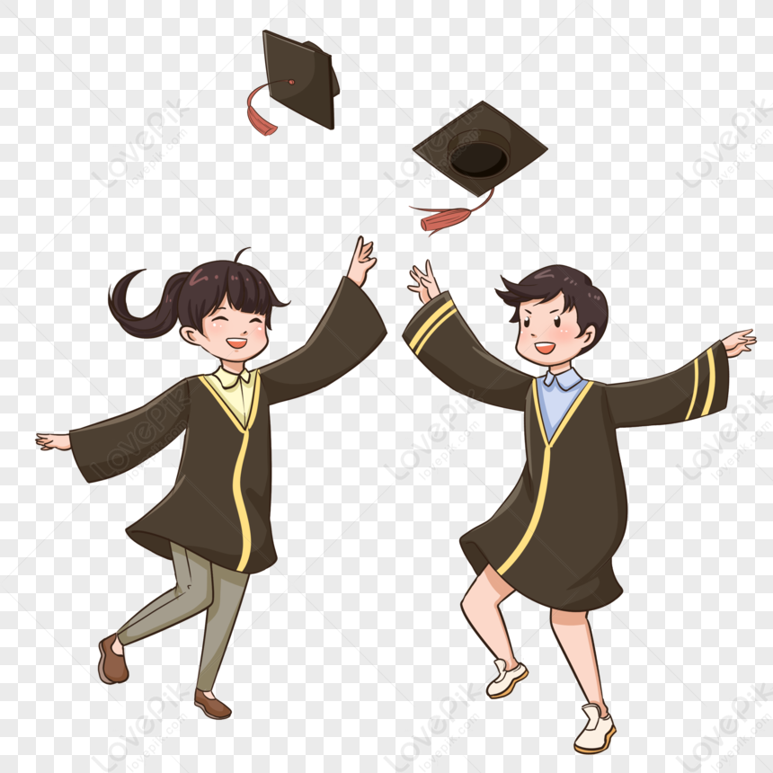 Boy And Girl Graduation Throwing Hats, Graduation Hat, Toss Game, Girl ...