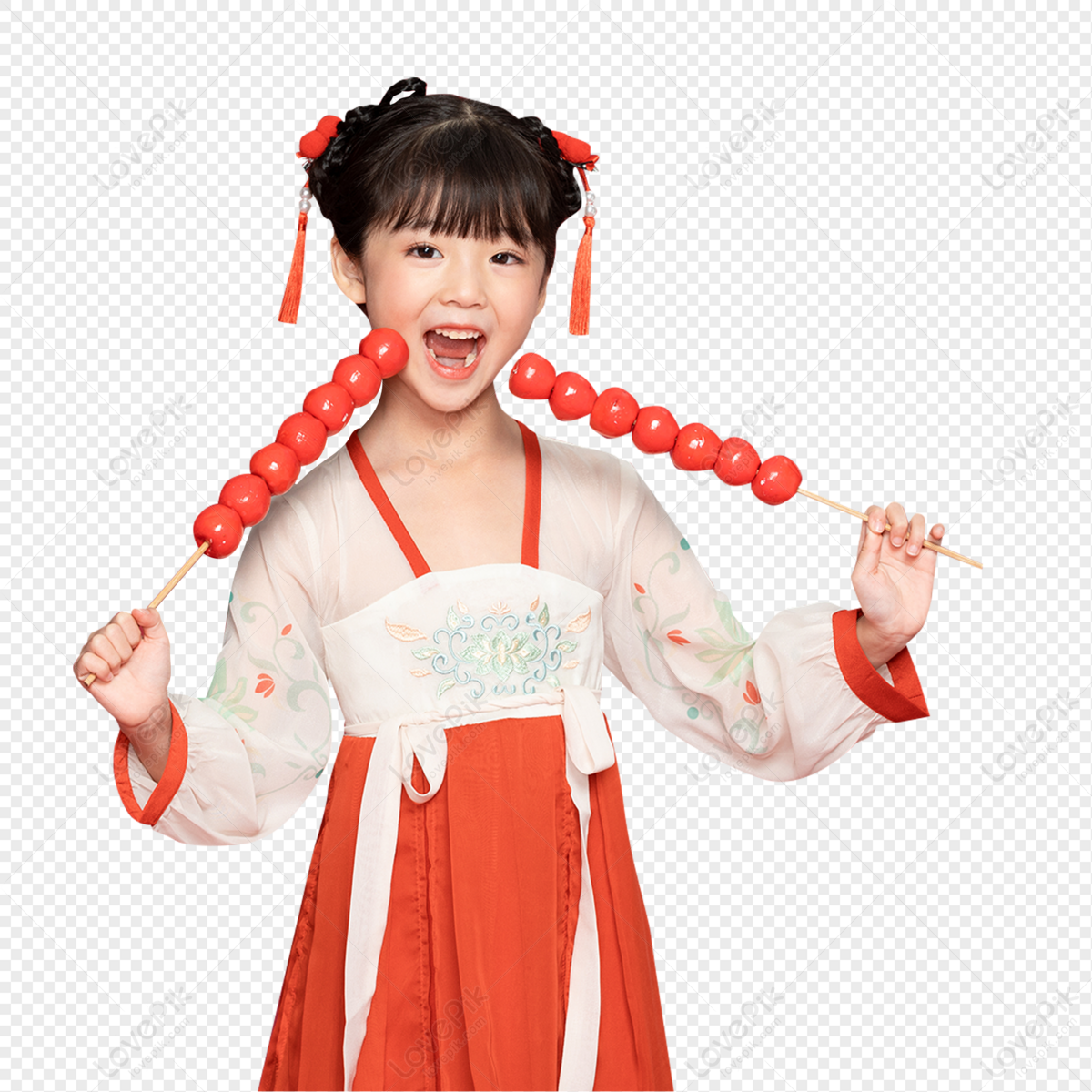 Chinese Style Little Girl Eating Candied Haws PNG Transparent ...