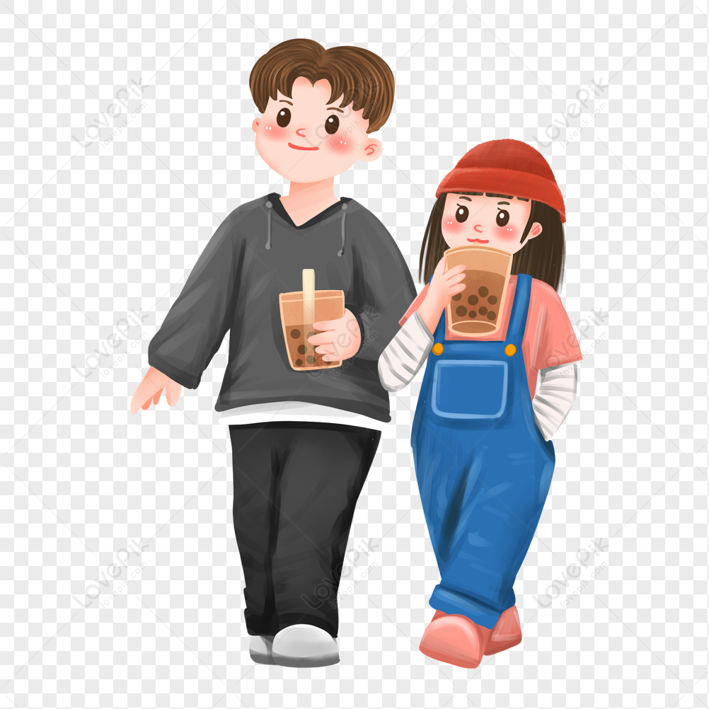 Couple Drinking Milk Tea In Autumn PNG Free Download And Clipart ...