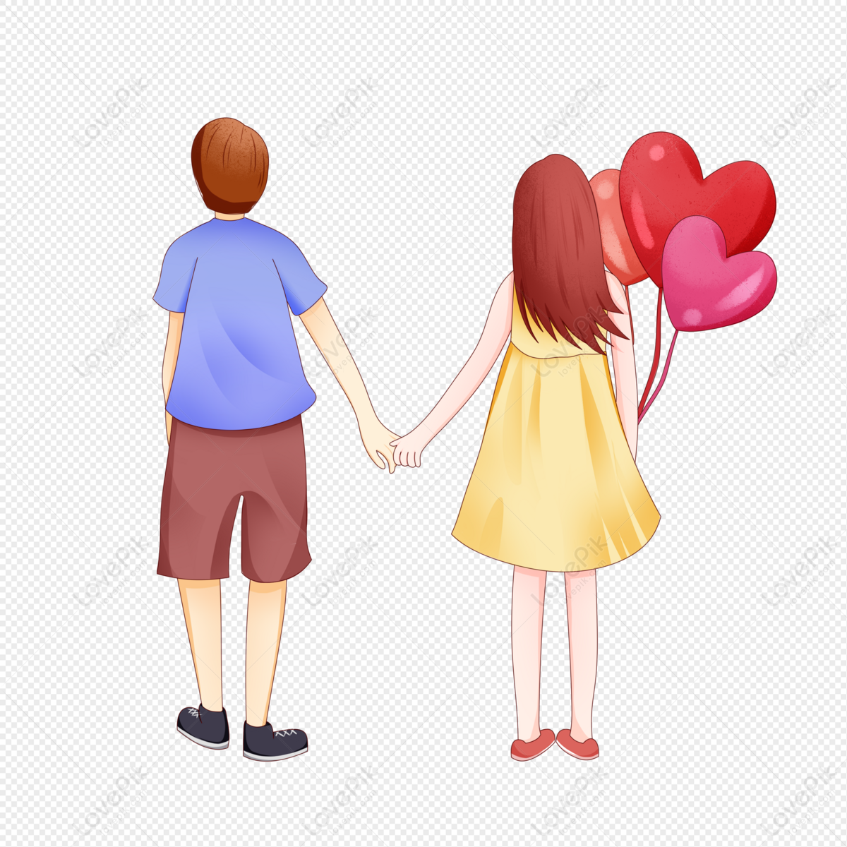 couple holding hands walking drawing