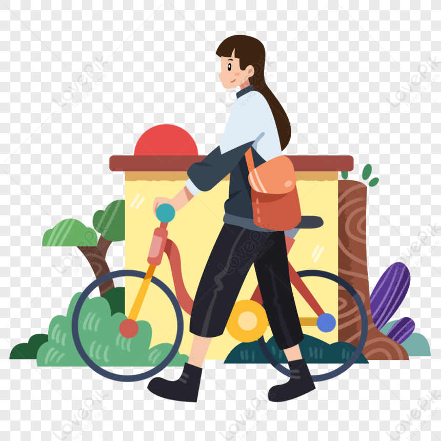 Female Classmate Riding A Bicycle PNG Picture And Clipart Image For ...