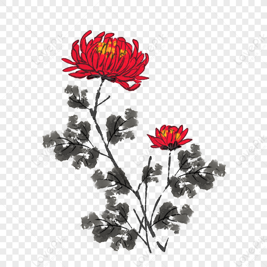 Ink Red Chrysanthemum, Red Chrysanthemum, Chinese Style, Autumn ...