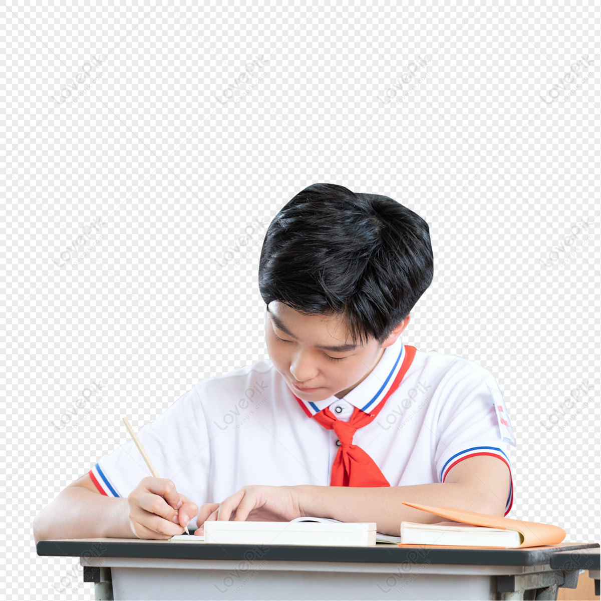 Junior high school students who write their homework seriously in class, and homework, beginning of school, t png image