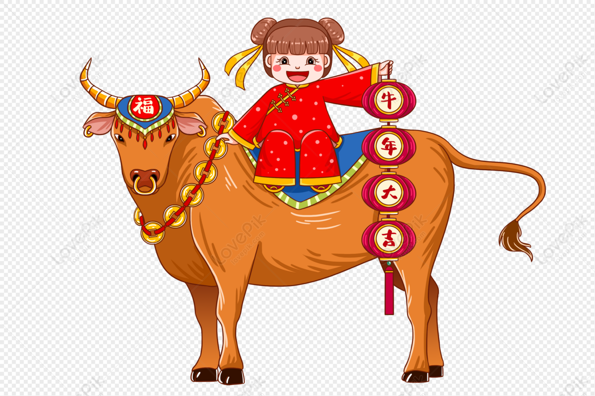 Little Girl Sitting On The Back Of A Cow PNG White Transparent And ...