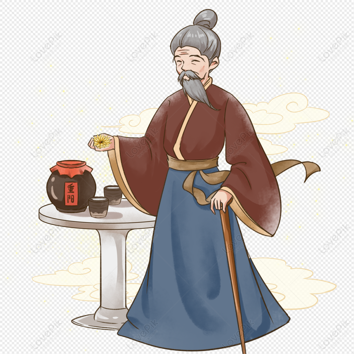 Old Man Drinking Chrysanthemum Wine PNG White Transparent And Clipart Image  For Free Download - Lovepik | 401805232