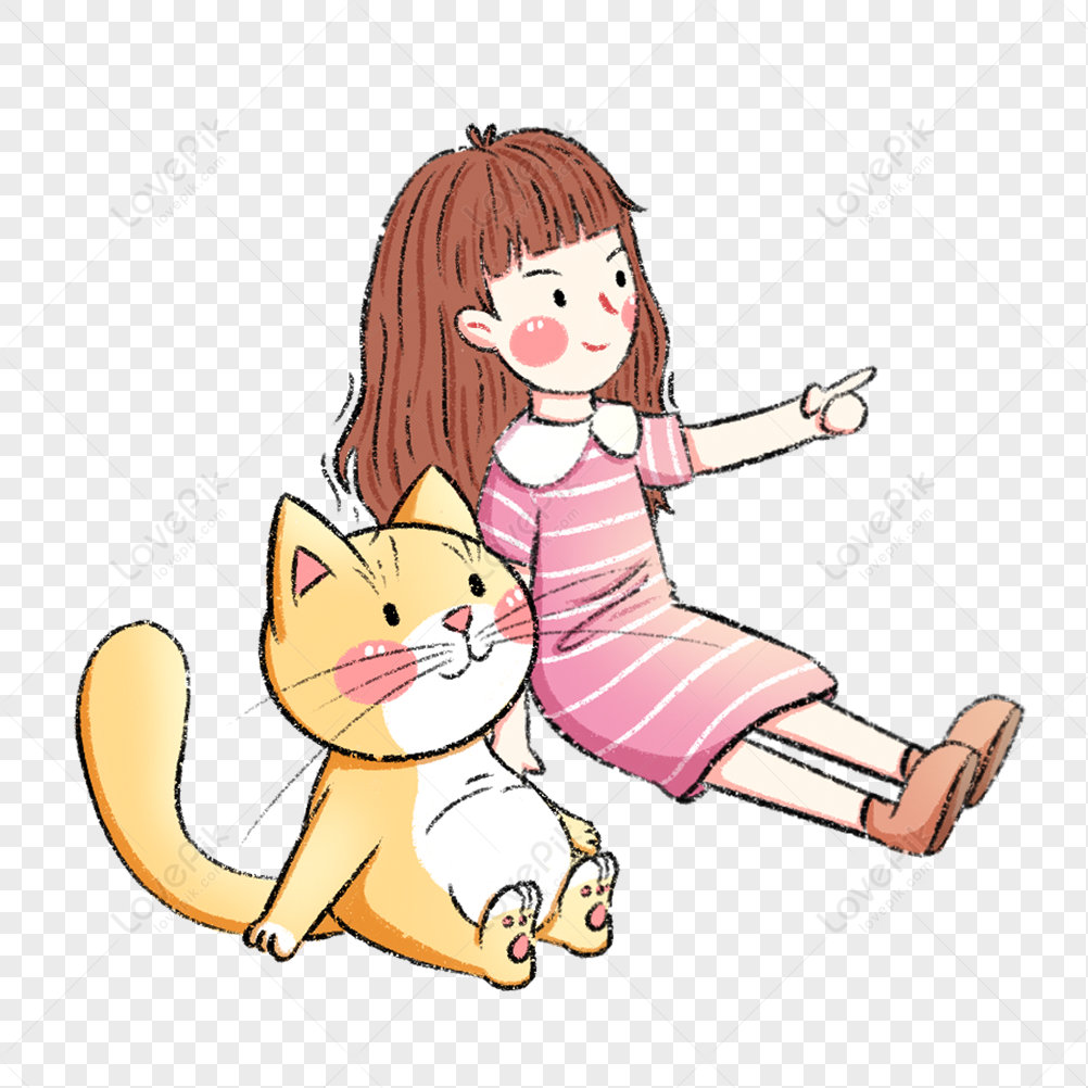 Sitting Girl And Cat PNG Transparent Background And Clipart Image For ...