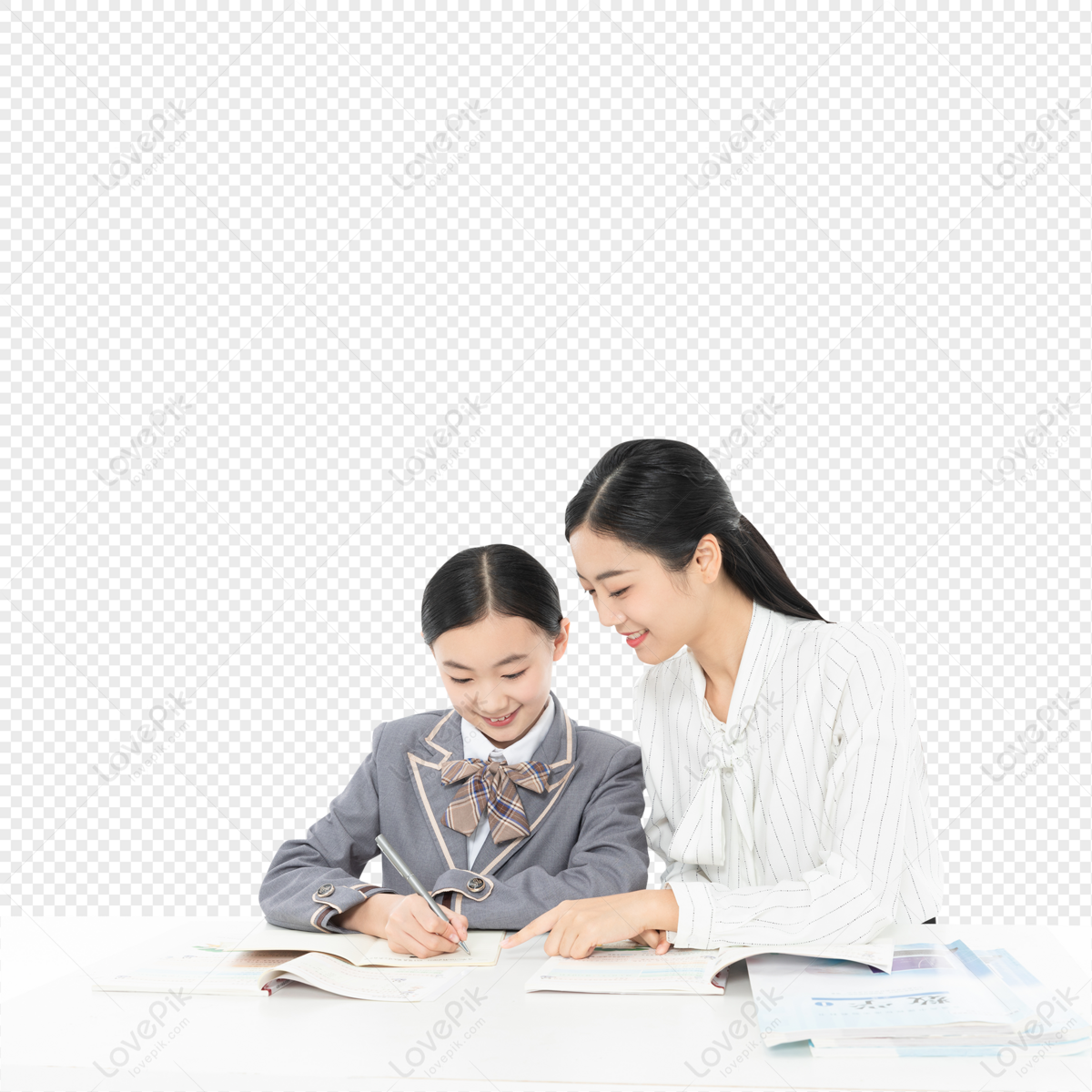 Teacher Tutors Young Students To Write Homework Free PNG And Clipart ...