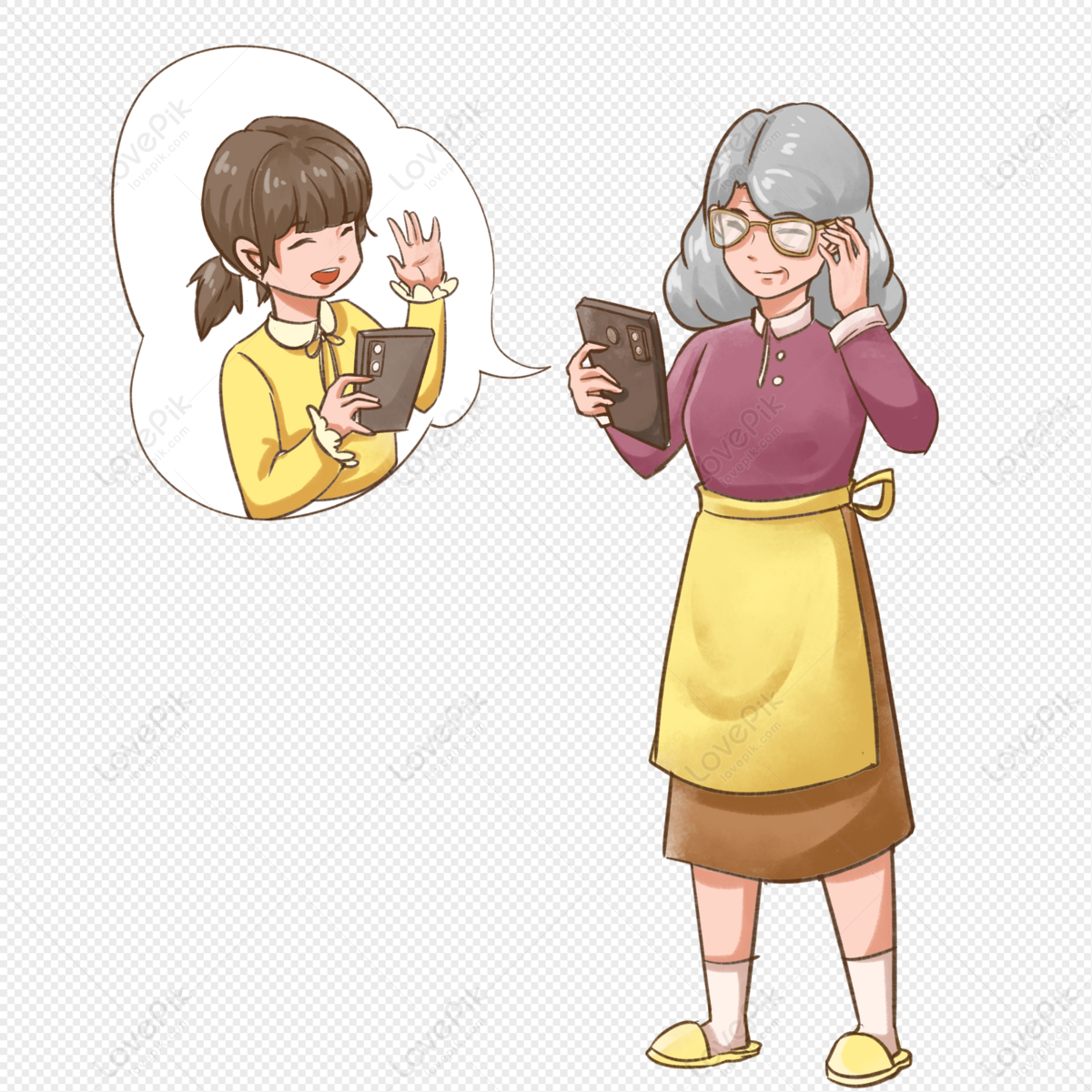 Video Call Between Children And The Elderly PNG Free Download And Clipart  Image For Free Download - Lovepik | 401793703