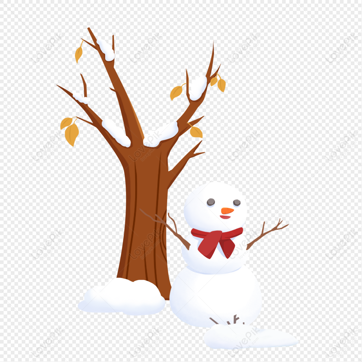 Elemento De Dibujos Animados De Muñeco De Nieve De árbol Seco De Invierno  PNG Imágenes Gratis - Lovepik