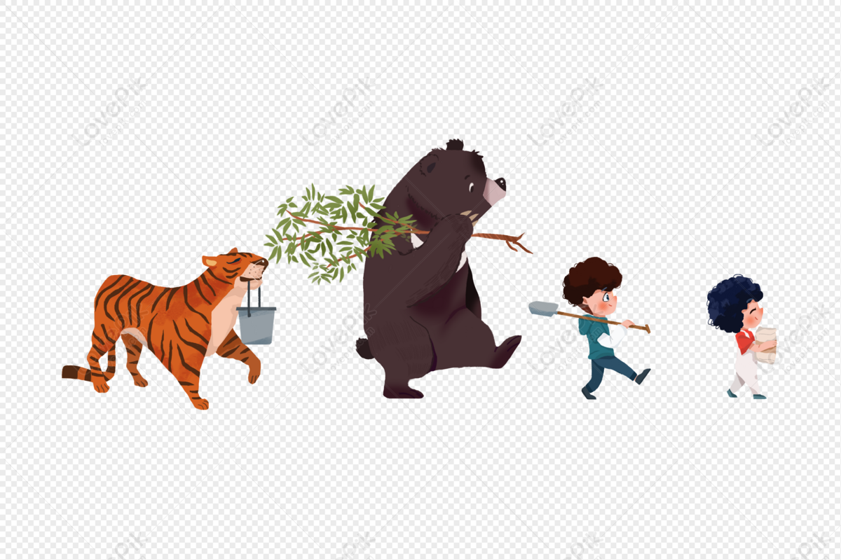 Animals And Children Plant Trees Together PNG Image And Clipart Image For  Free Download - Lovepik | 401906208