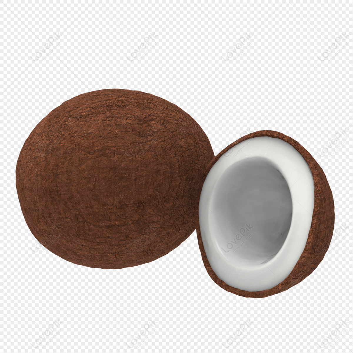 Половина кокоса PNG. 2d model Coconut. Two Coconuts cartoon.