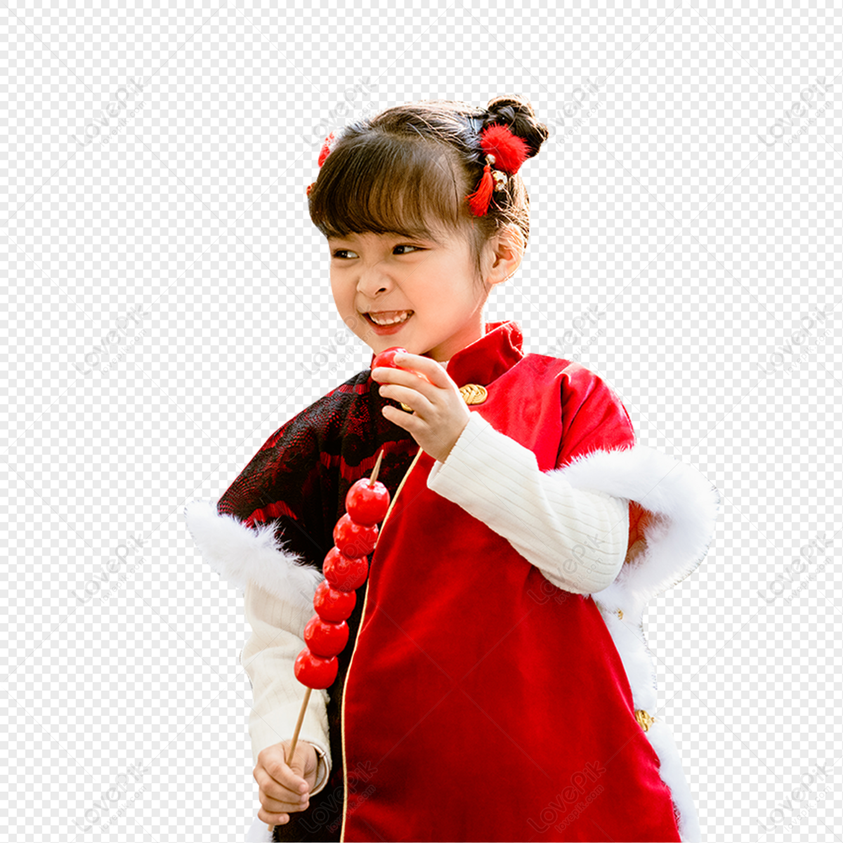 Cute Little Girl In Chinese Style Tang Suit Playing In New Years Park ...