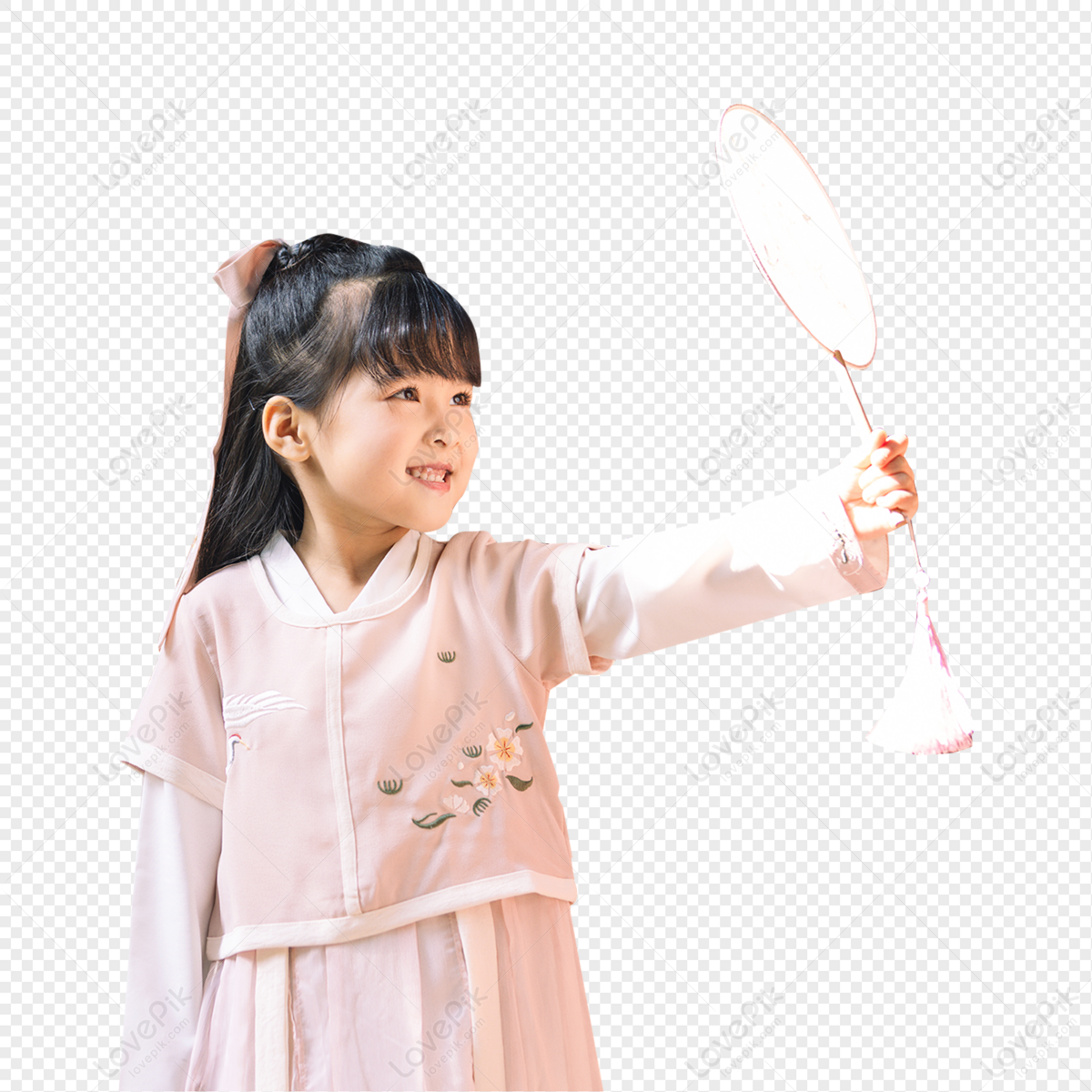 Hanfu Chinese Style Children Go To The Park With Fans And Play PNG ...