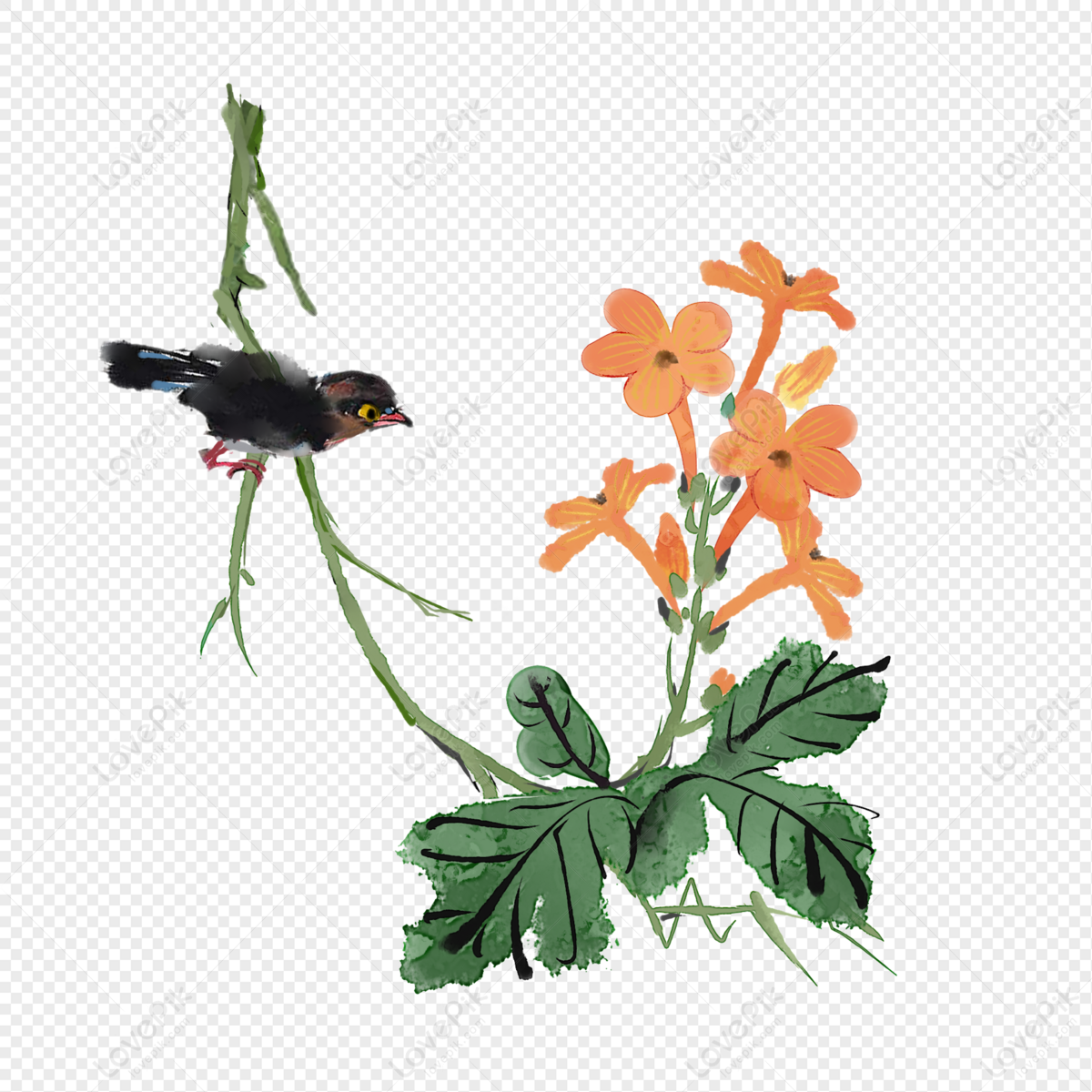 Ink Flower Bird, National Style, Chinese Style, Letter PNG Transparent ...