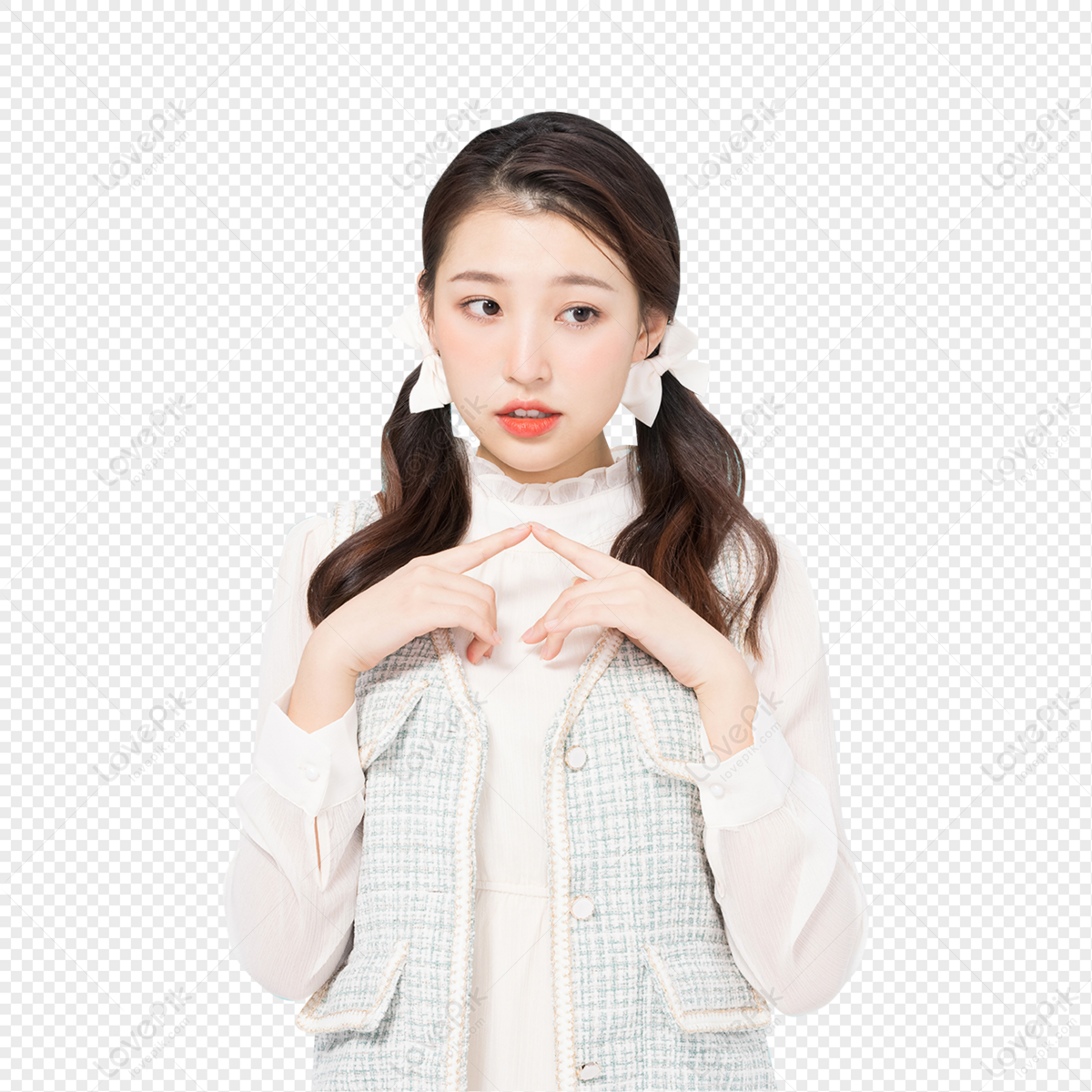 Korean Girl With Double Ponytail, Material, Double, Pure PNG White