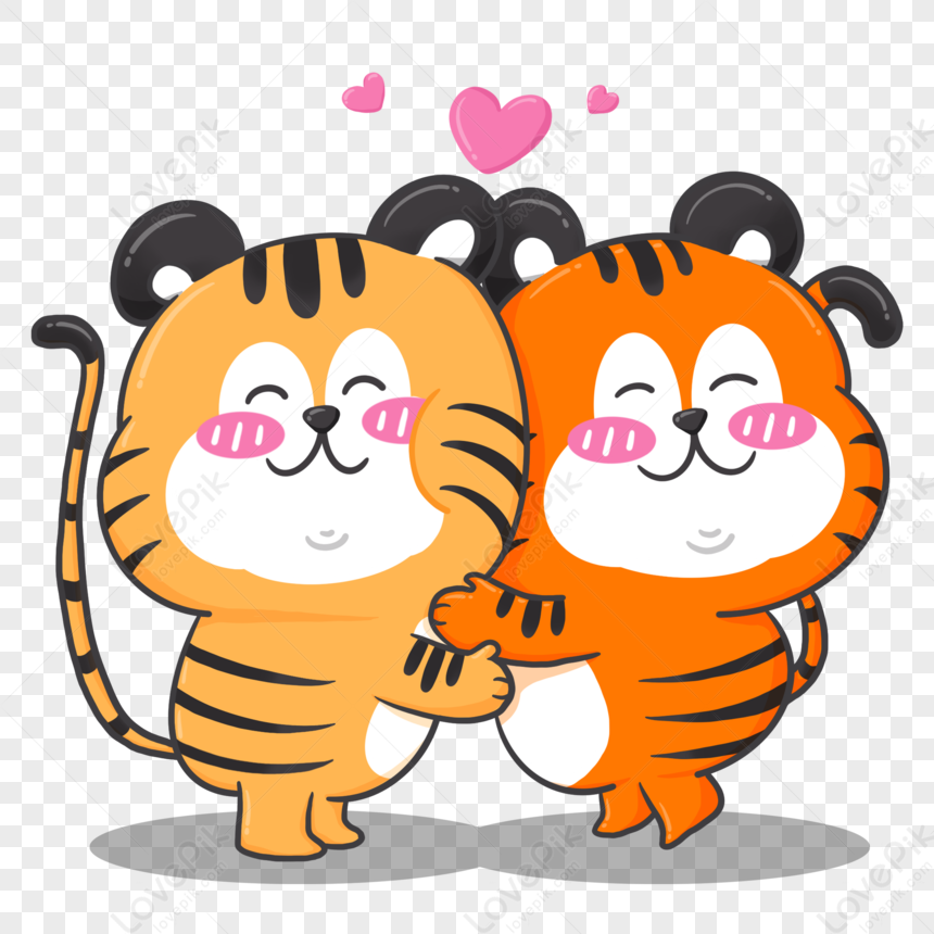 Jogo De Animação Do Casal De Tigre Bonito, Casado Feliz Ilustração