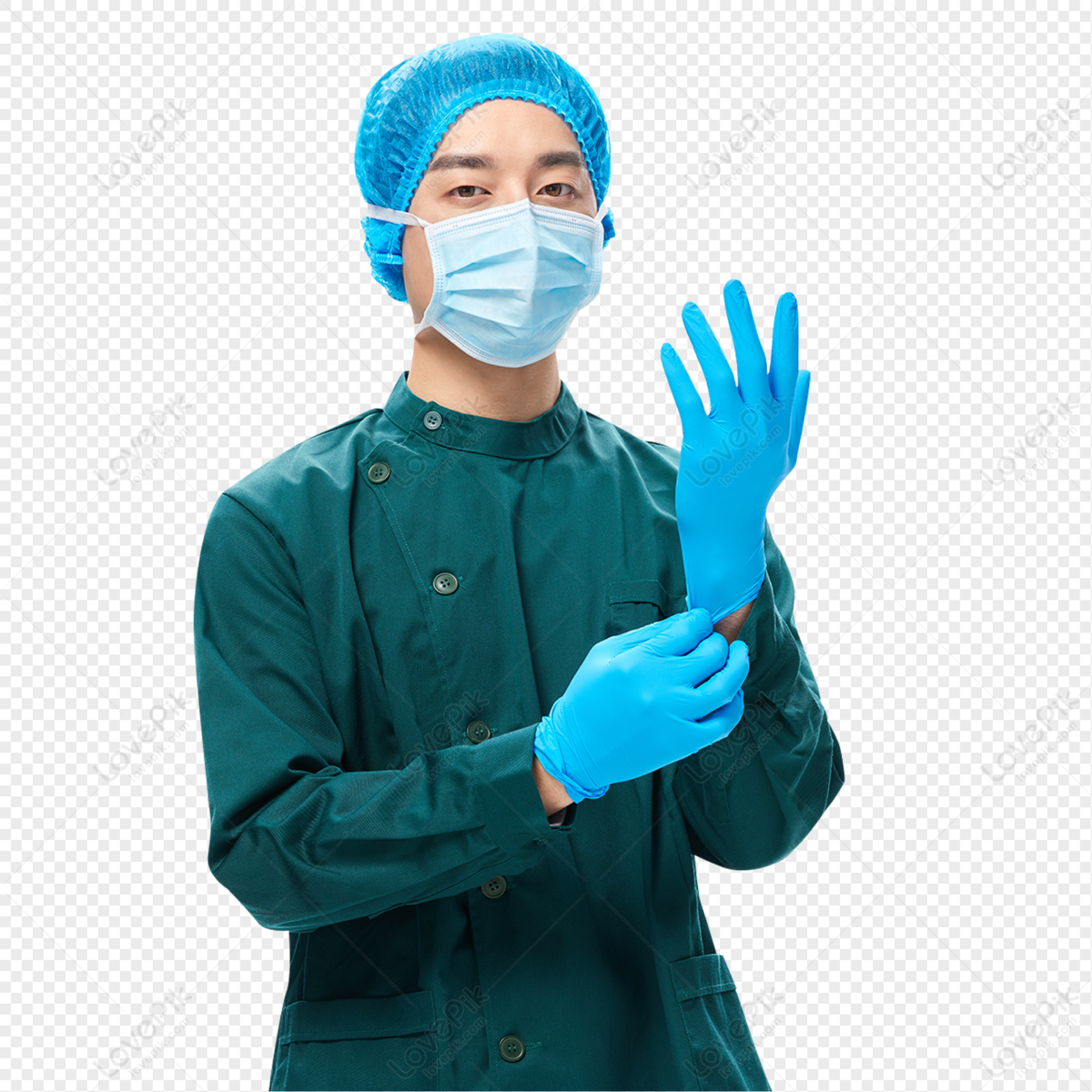 Gambar Gaun Operasi Laki-laki, Dokter Mengenakan Sarung Tangan PNG ...
