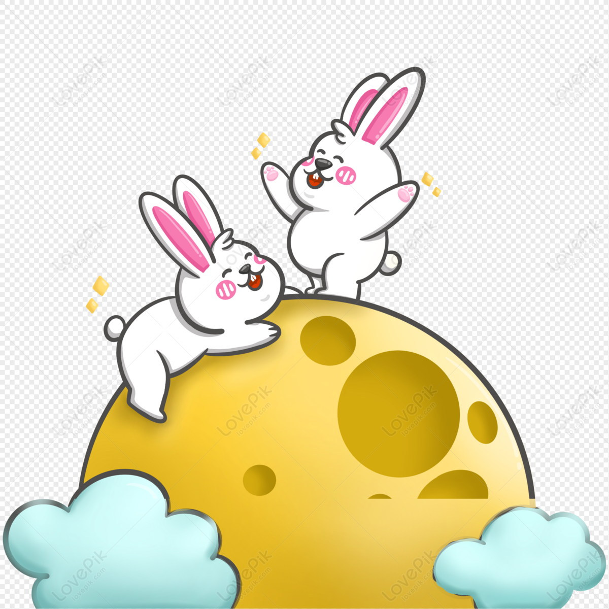 Mid Autumn Festival Cute Rabbit With The Moon PNG Free Download And ...