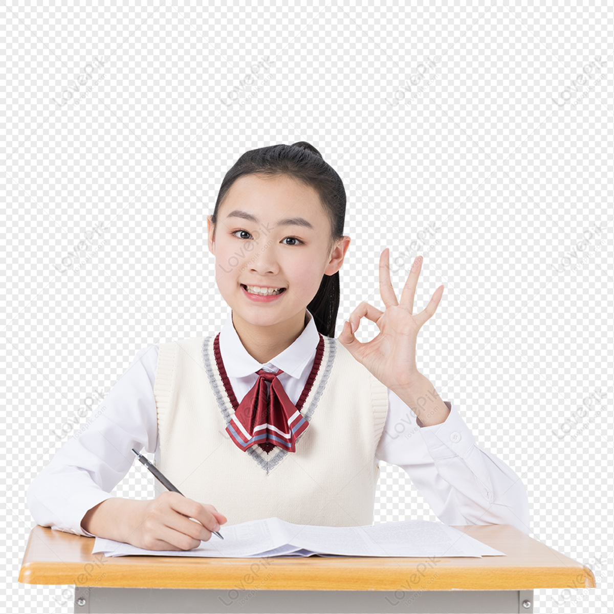 Middle school students ok gesture in classroom learning and writing homework, and homework, gesture, classroom writing png picture