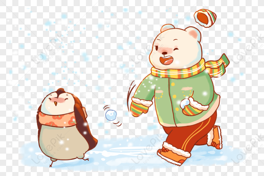 Polar Bear And Penguin Having Snowball Fight PNG Transparent Image And ...