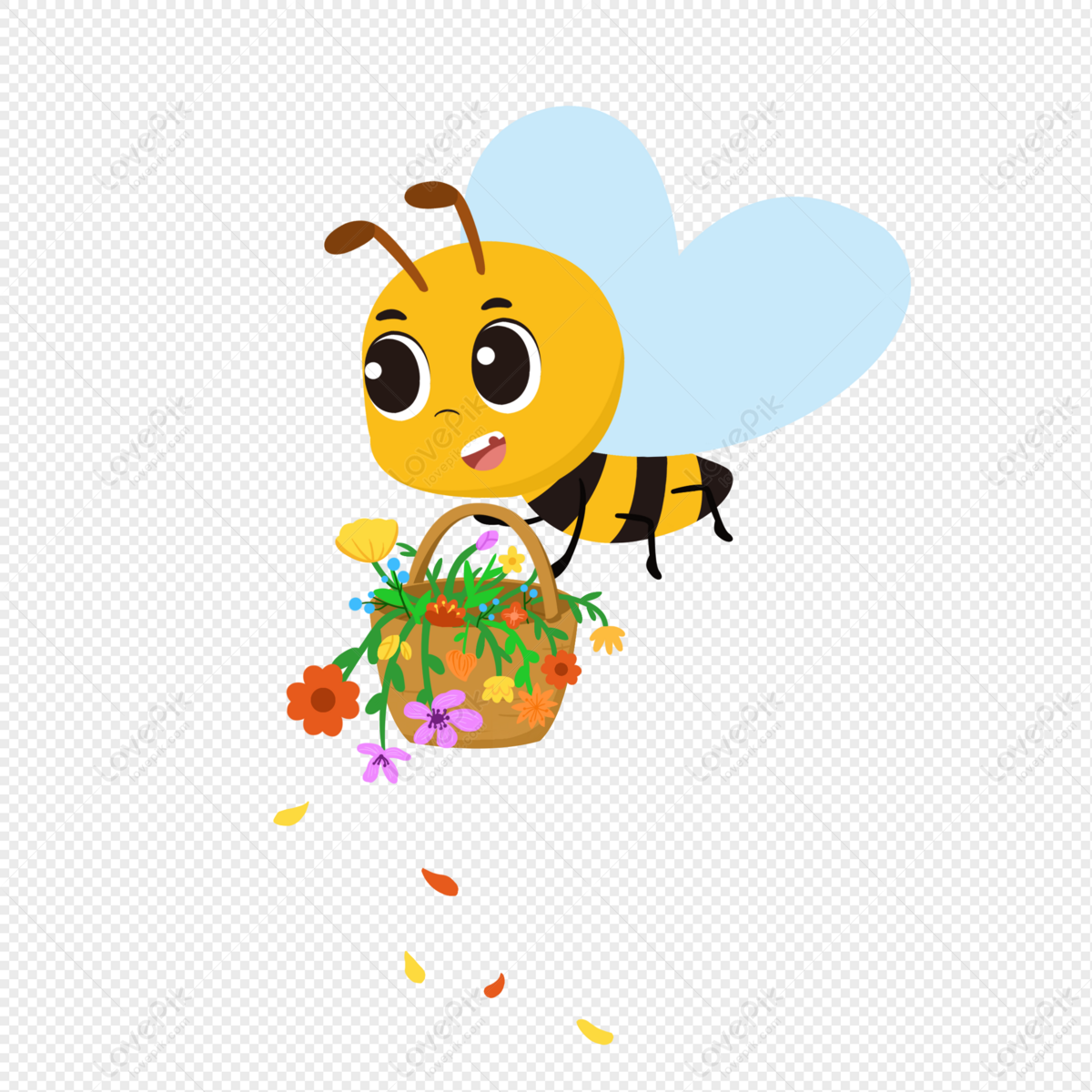 Hình ảnh Mùa Xuân Con Ong Nhỏ Rải Hoa Yếu Tố Hoạt Hình PNG Miễn ...