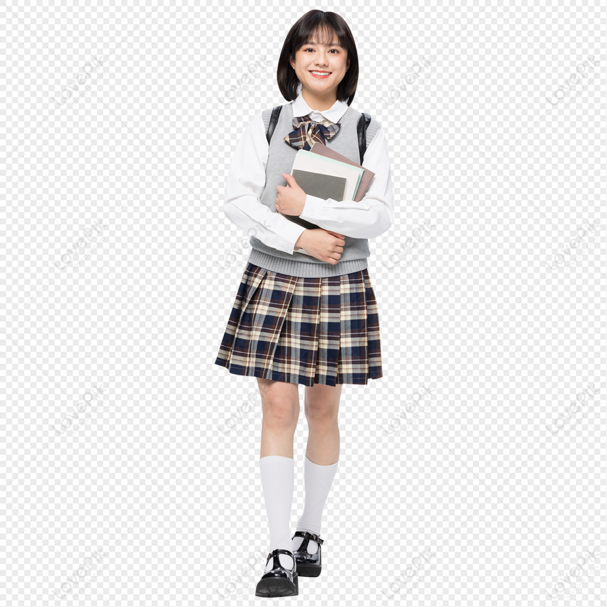 Sweet Japanese female college student holding a book, young, book, holding book png transparent image