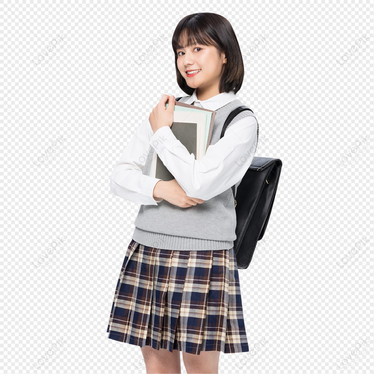 Sweet Japanese female college student holding a book, young, book, holding book free png