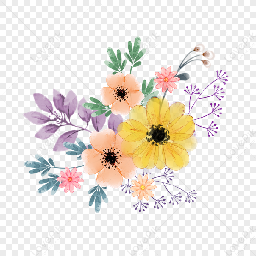 Watercolor Hand Drawn Wild Flower Bouquet Free PNG And Clipart Image For  Free Download - Lovepik | 401897959