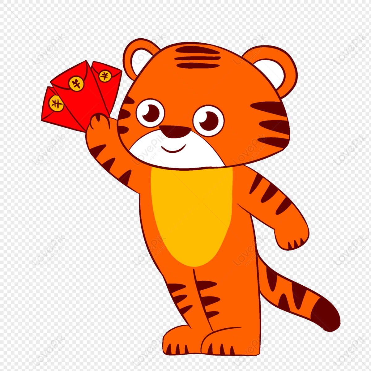 Premium Vector  Cute chinese new year tiger holding red envelope