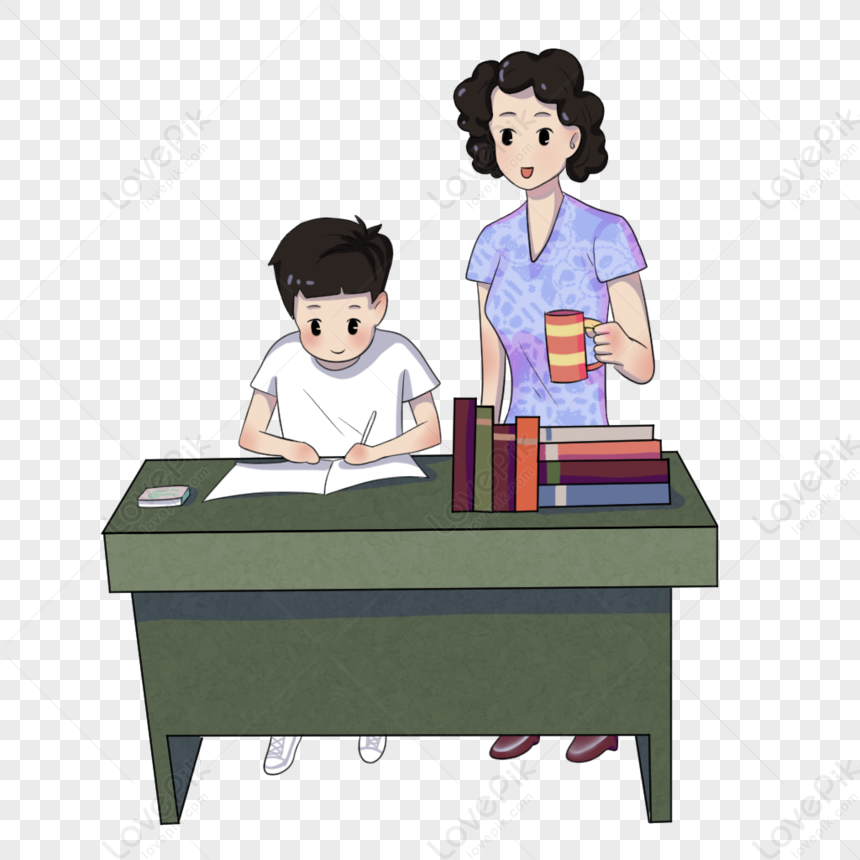 Examination Review, Cartoon Desk, Cartoon Sitting, Cartoon Woman PNG ...