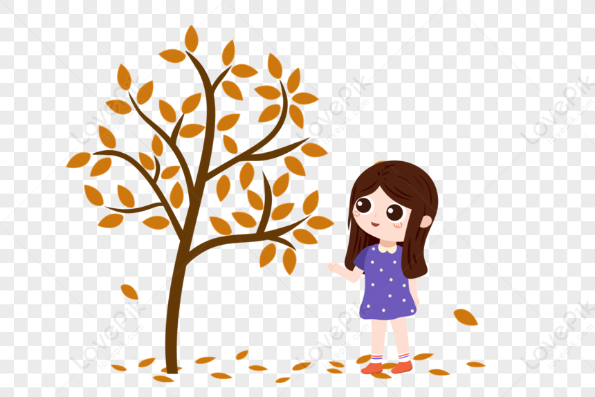 Niña Bajo El árbol De Hoja Caduca De Otoño De Estilo Plano PNG Imágenes  Gratis - Lovepik