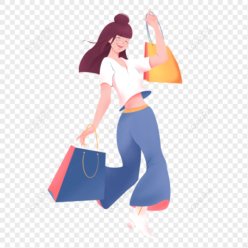 Pop art girl holding shopping bags on transparent background PNG - Similar  PNG