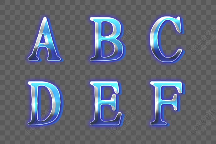 Glass Neon Light English Alphabet Gold Light Blue Light Texture Png