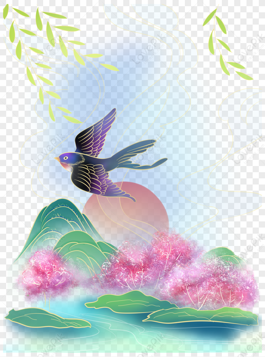 Spring Equinox Swallow Yard Landscape Diez Millas De Flores De Durazno  Flores De Cerezo PNG Imágenes Gratis - Lovepik